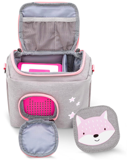 Tasche für Toniebox 1 und 2 - "BoxBag Mini" für Musikbox, 10 Figuren, Grau Rosa Fuchs
