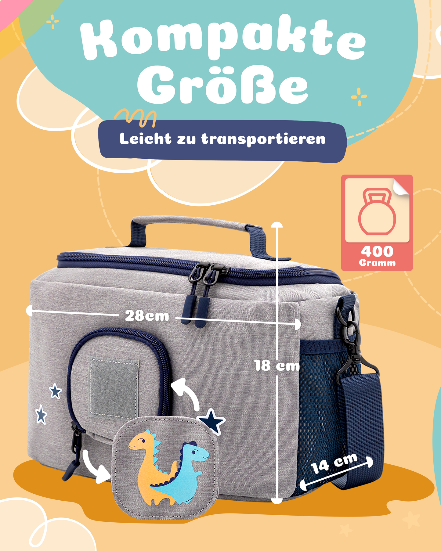Tasche für Toniebox 1 & 2 - "BoxBag" für Musikbox, 20 Figuren und Kopfhörer, Grau-Blau Dino
