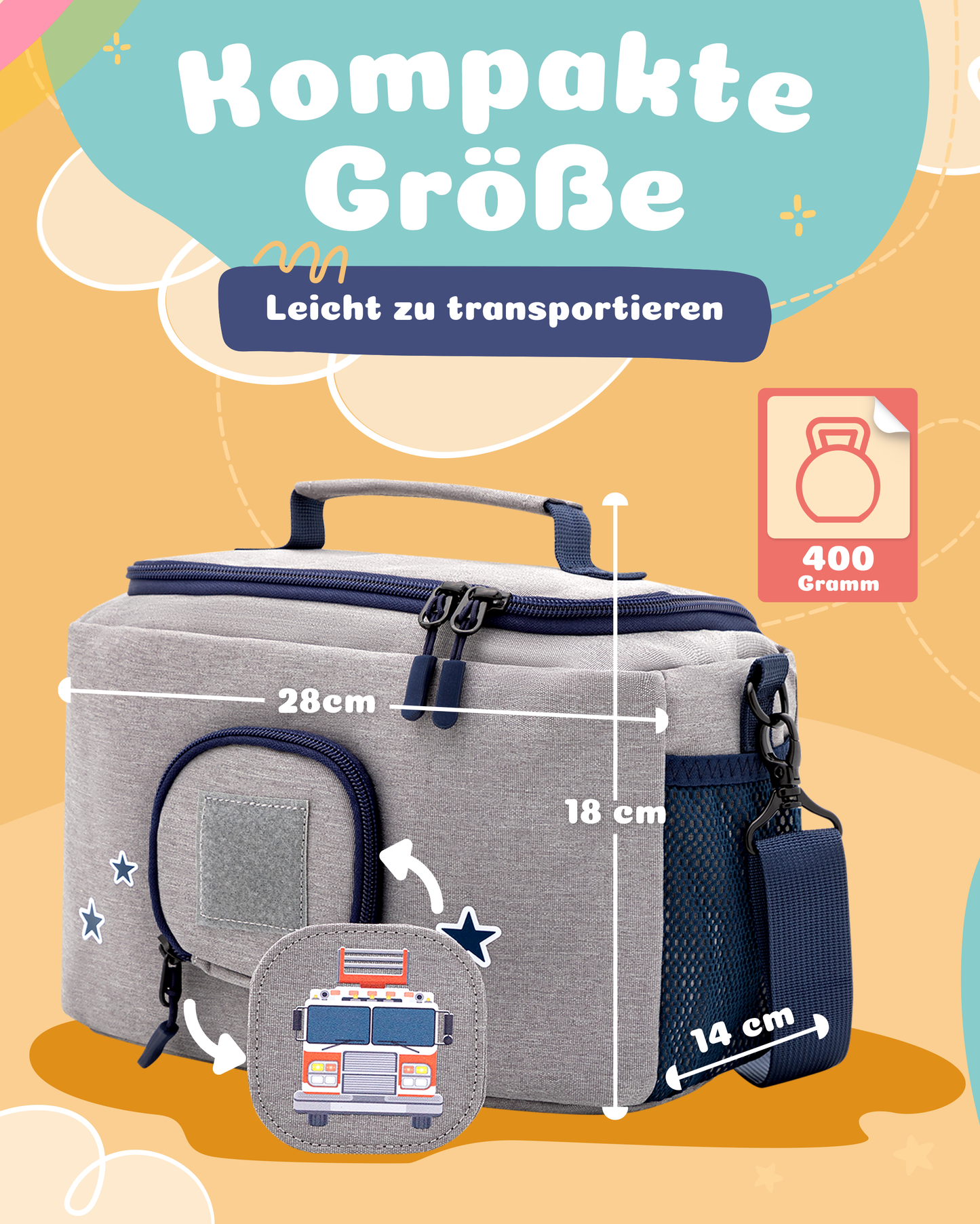 Tasche für Toniebox 1 & 2 - "BoxBag" für Musikbox, 20 Figuren und Kopfhörer, Grau-Blau Feuerwehr