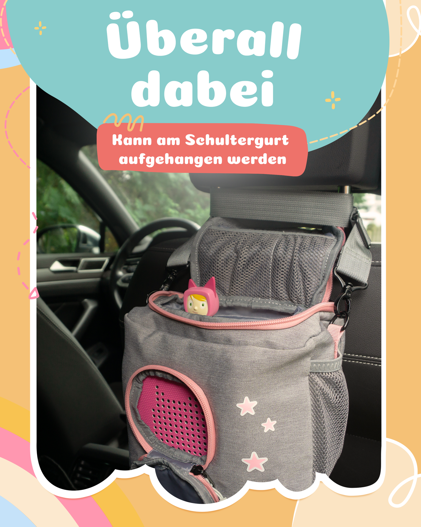 Tasche für Toniebox 1 und 2 - "BoxBag Mini" für Musikbox, 10 Figuren, Grau Rosa Fuchs
