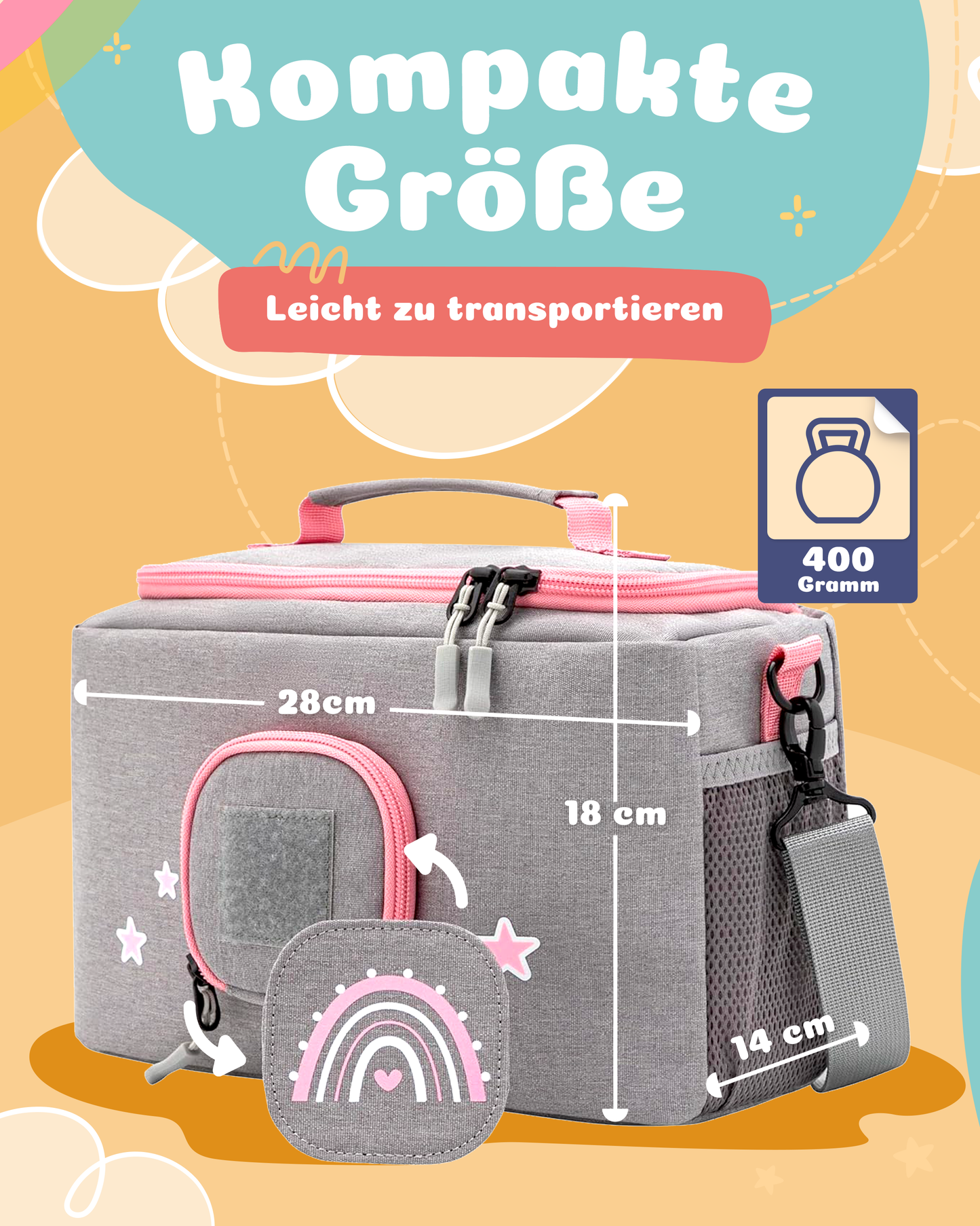 Tasche für Toniebox 1 und 2 - "BoxBag" für Musikbox, 20 Figuren und Kopfhörer, Grau-Rosa Regenbogen