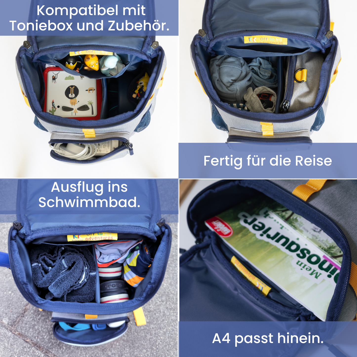 Kinderrucksack Jungen ab 4 Jahren, Kindergarten und Freizeit, Brustgurt und Trennfach