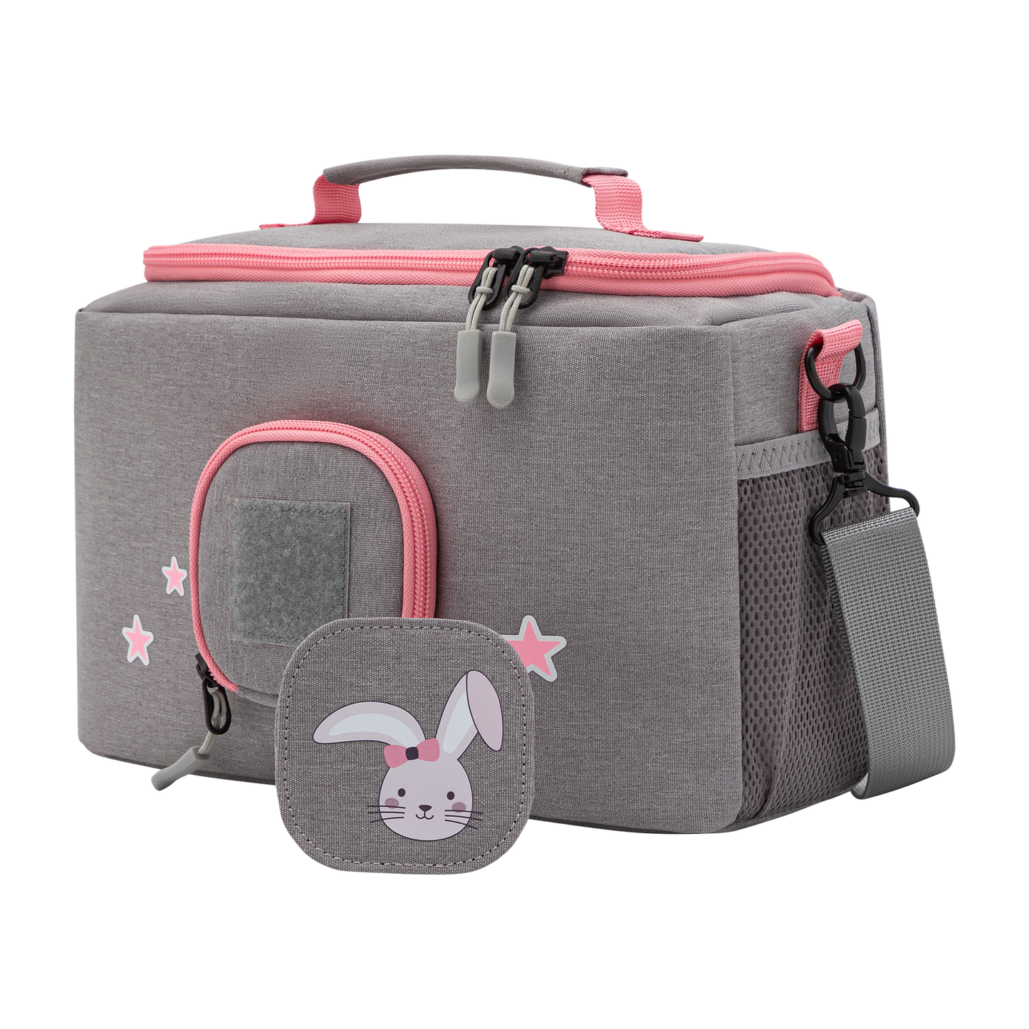 Tasche für Toniebox - "BoxBag" für Musikbox, 20 Figuren und Kopfhörer, Grau-Rosa Hase