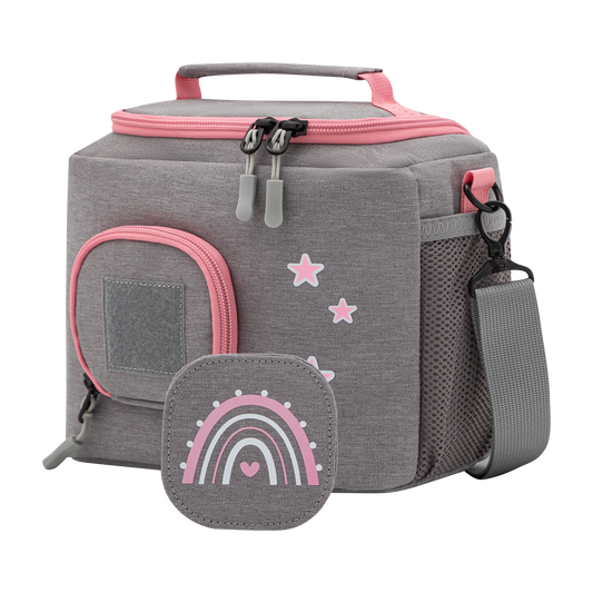 Tasche für Toniebox - "BoxBag Mini" für Musikbox, 10 Figuren, Grau Rosa Regenbogen