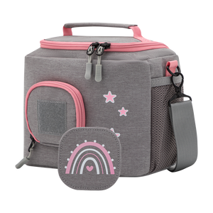 Tasche für Toniebox - "BoxBag Mini" für Musikbox, 10 Figuren, Grau Rosa Regenbogen
