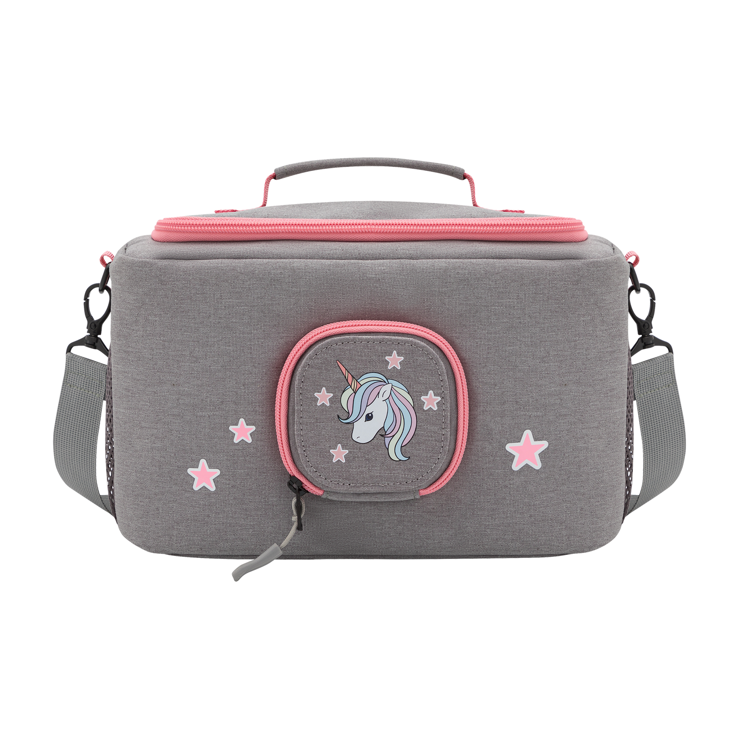 Tasche für Toniebox - "BoxBag" für Musikbox, 20 Figuren und Kopfhörer, Grau-Rosa Einhorn