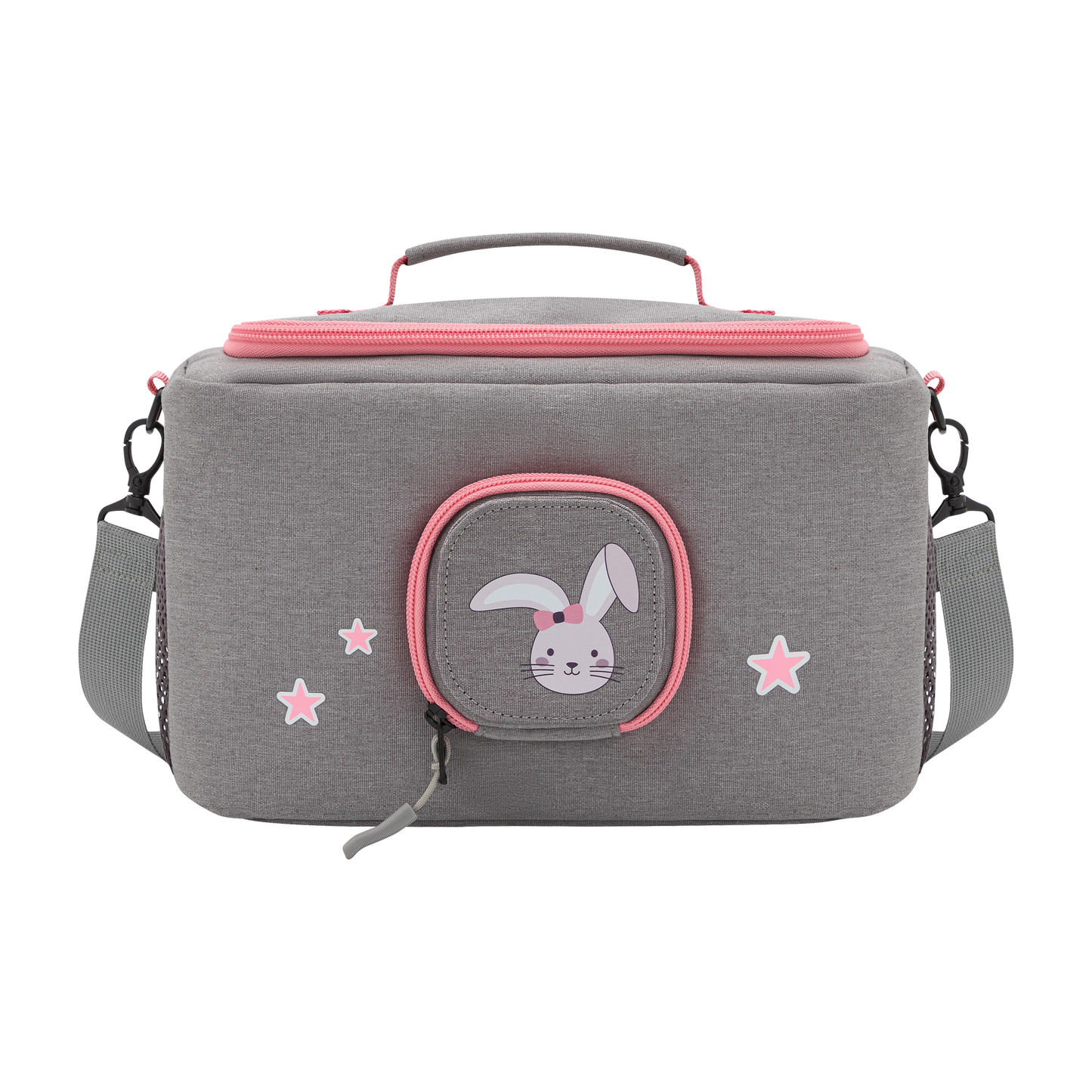 Tasche für Toniebox - "BoxBag" für Musikbox, 20 Figuren und Kopfhörer, Grau-Rosa Hase