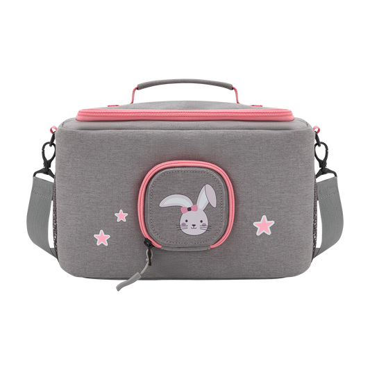 Tasche für Toniebox - "BoxBag" für Musikbox, 20 Figuren und Kopfhörer, Grau-Rosa Hase