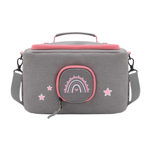 Tasche für Toniebox - "BoxBag" für Musikbox, 20 Figuren und Kopfhörer, Grau-Rosa Regenbogen