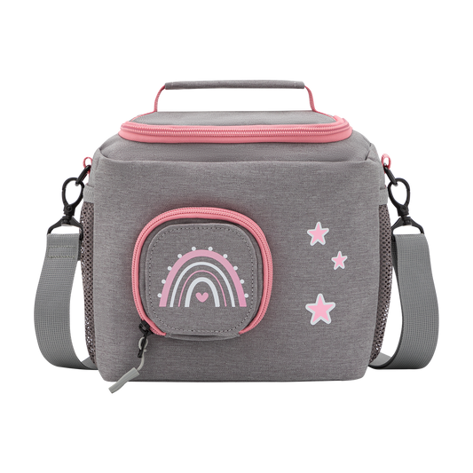 Tasche für Toniebox - "BoxBag Mini" für Musikbox, 10 Figuren, Grau Rosa Regenbogen