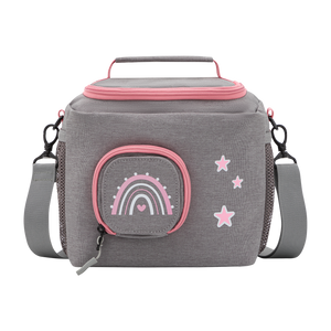 Tasche für Toniebox - "BoxBag Mini" für Musikbox, 10 Figuren, Grau Rosa Regenbogen