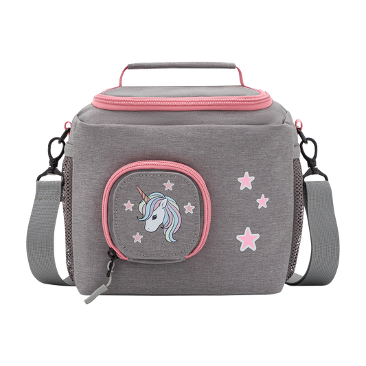 Tasche für Toniebox - "BoxBag Mini" für Musikbox, 10 Figuren, Grau Rosa Einhorn