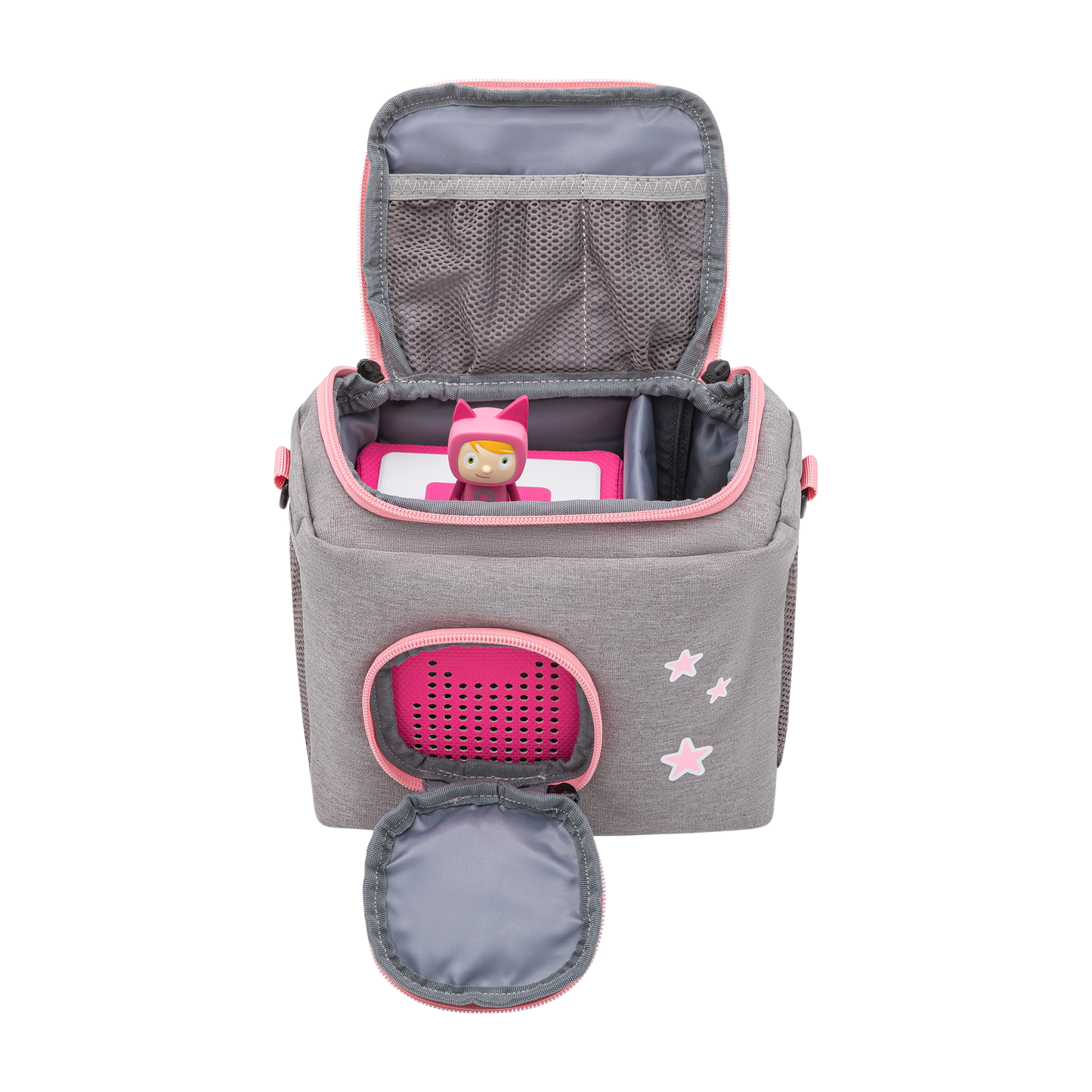 Tasche für Toniebox - "BoxBag Mini" für Musikbox, 10 Figuren, Grau Rosa Einhorn