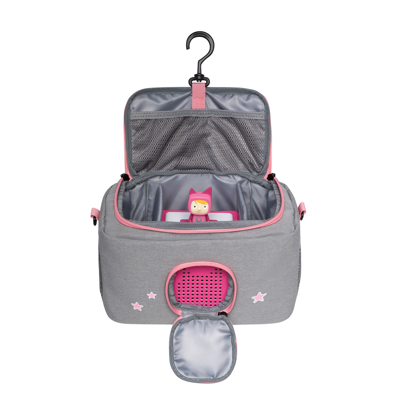 Tasche für Toniebox - "BoxBag" für Musikbox, 20 Figuren und Kopfhörer, Grau-Rosa Einhorn