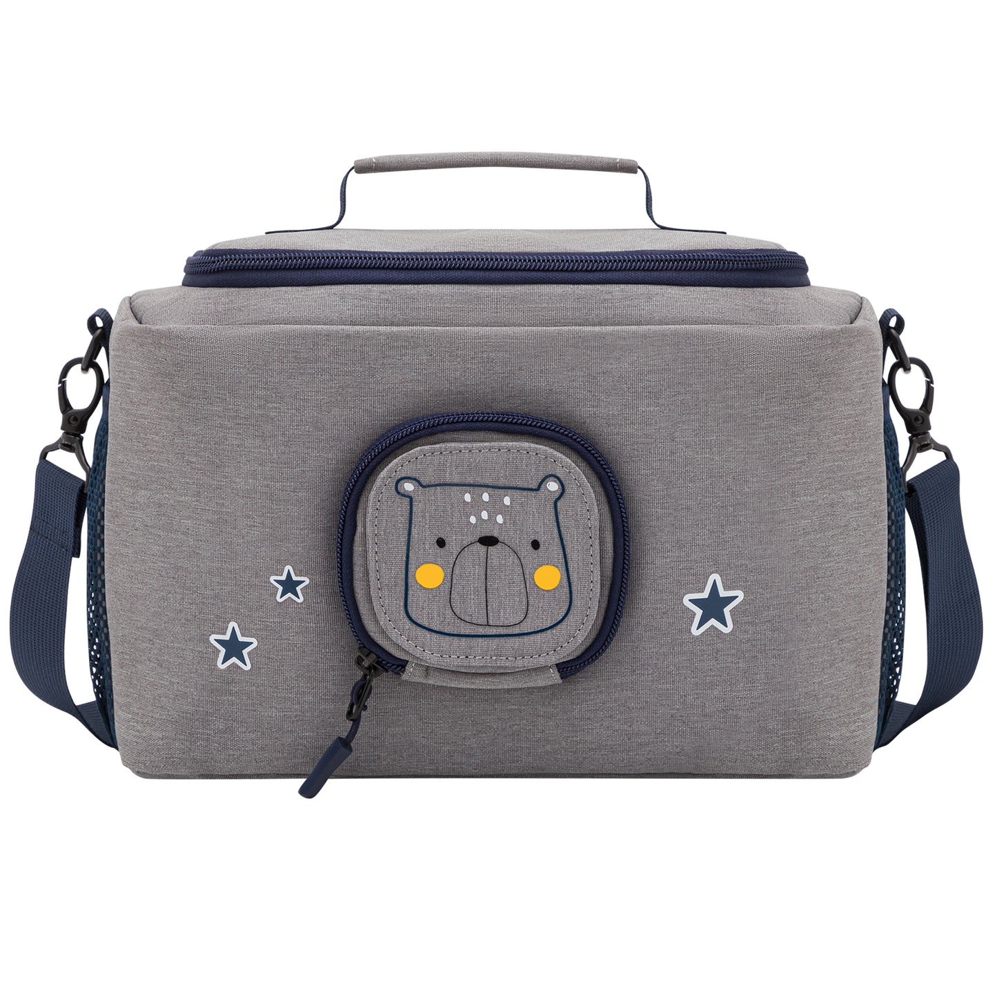 Tasche für Toniebox 1 & 2 - "BoxBag" für Musikbox, 20 Figuren und Kopfhörer, Grau-Blau Bär