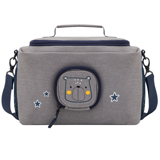 Tasche für Toniebox 1 & 2 - "BoxBag" für Musikbox, 20 Figuren und Kopfhörer, Grau-Blau Bär