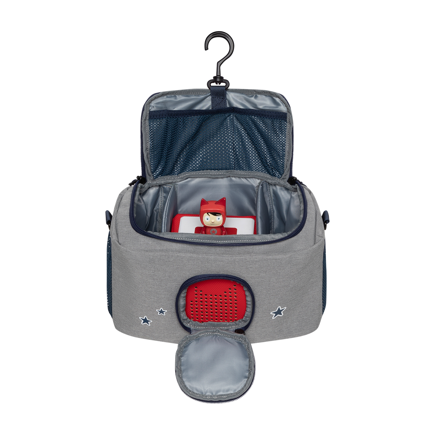 Tasche für Toniebox - "BoxBag" für Musikbox, 20 Figuren und Kopfhörer, Grau-Blau Astronaut
